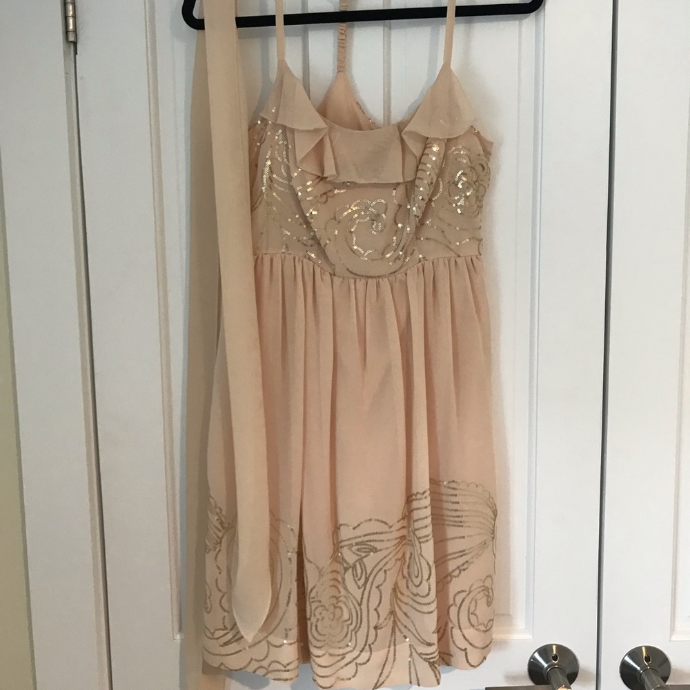 Johnny Martin Peach & gold sequin cocktail dress
